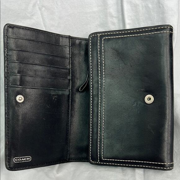 Coach Black Leather Wallet with Stitching - Picture 3 of 8
